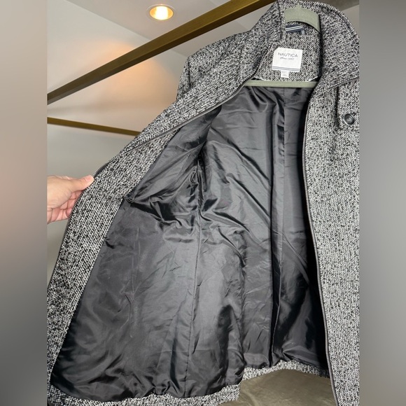 Nautica Tweed Coat Womens M Black White Houndstooth Jacket Preppy Y2K Academia - Picture 5 of 6